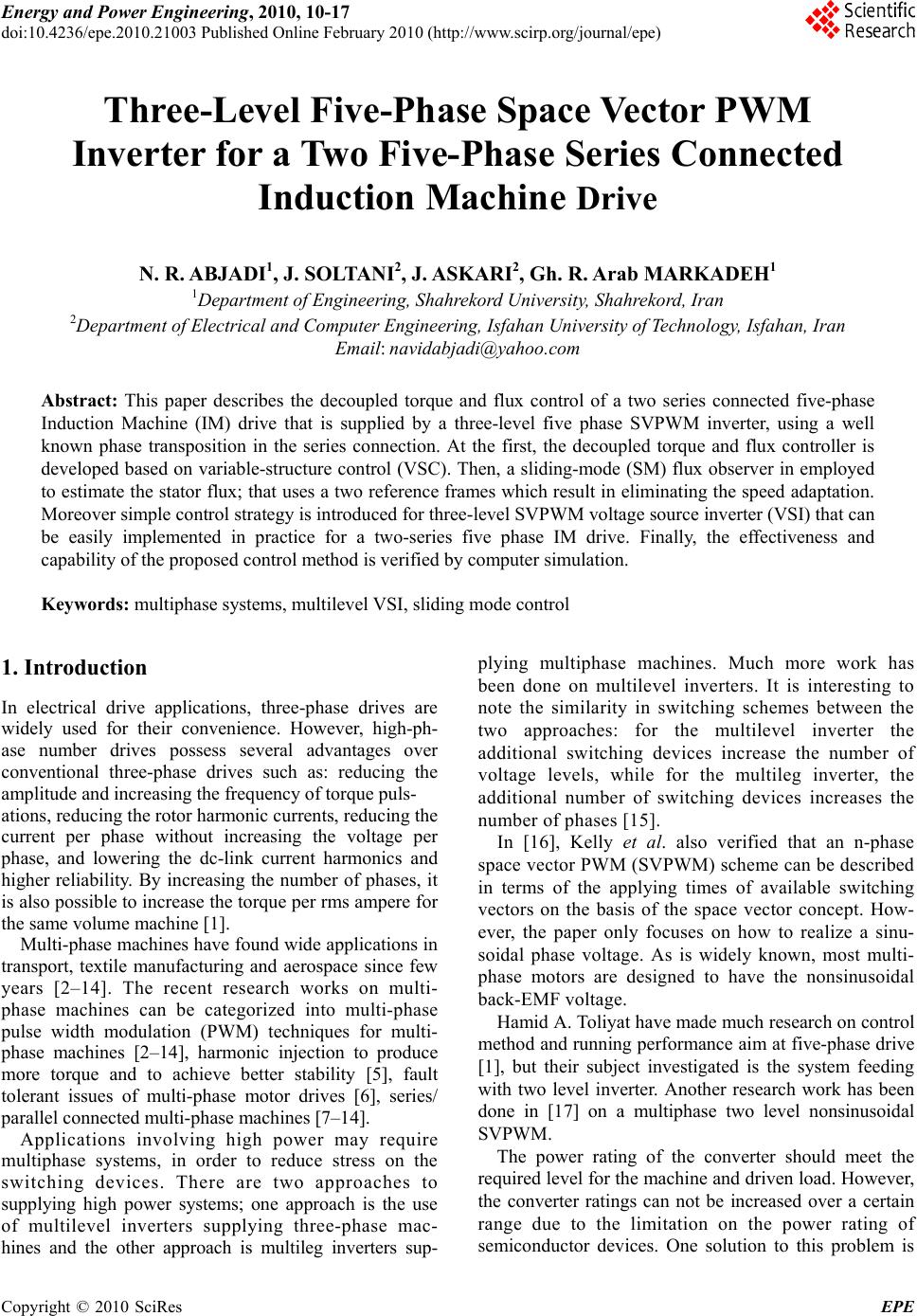 Three-Level Five-Phase Space Vector PWM Inverter for a Two Five-Phase ...