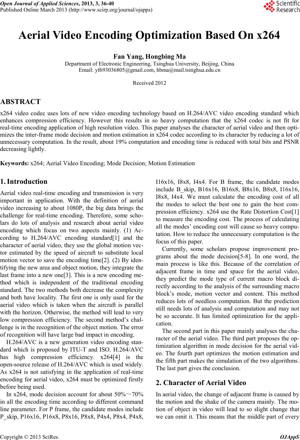Aerial Video Encoding Optimization Based On x264