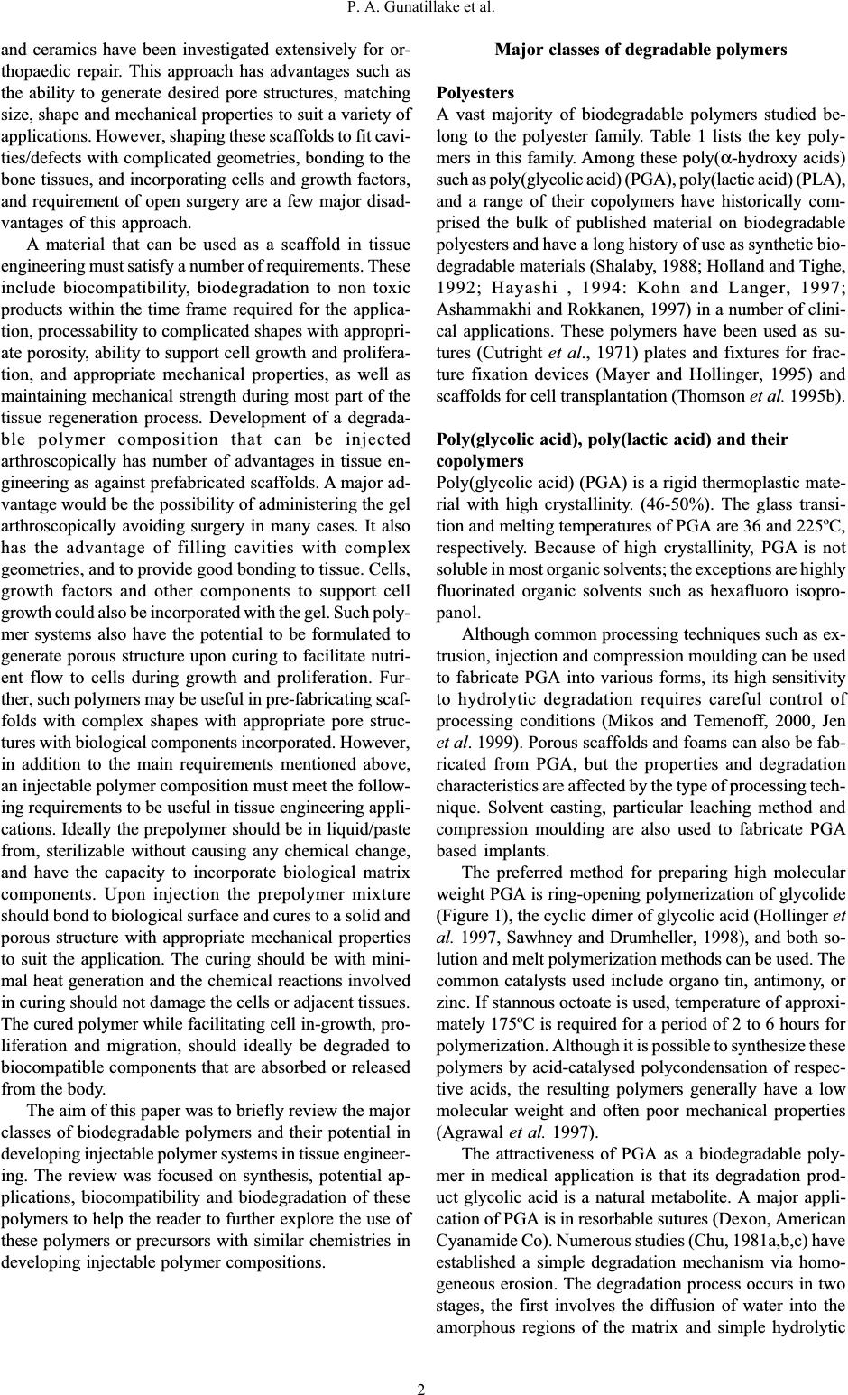 Biodegradable Synthetic Polymers for Tissue Engineering