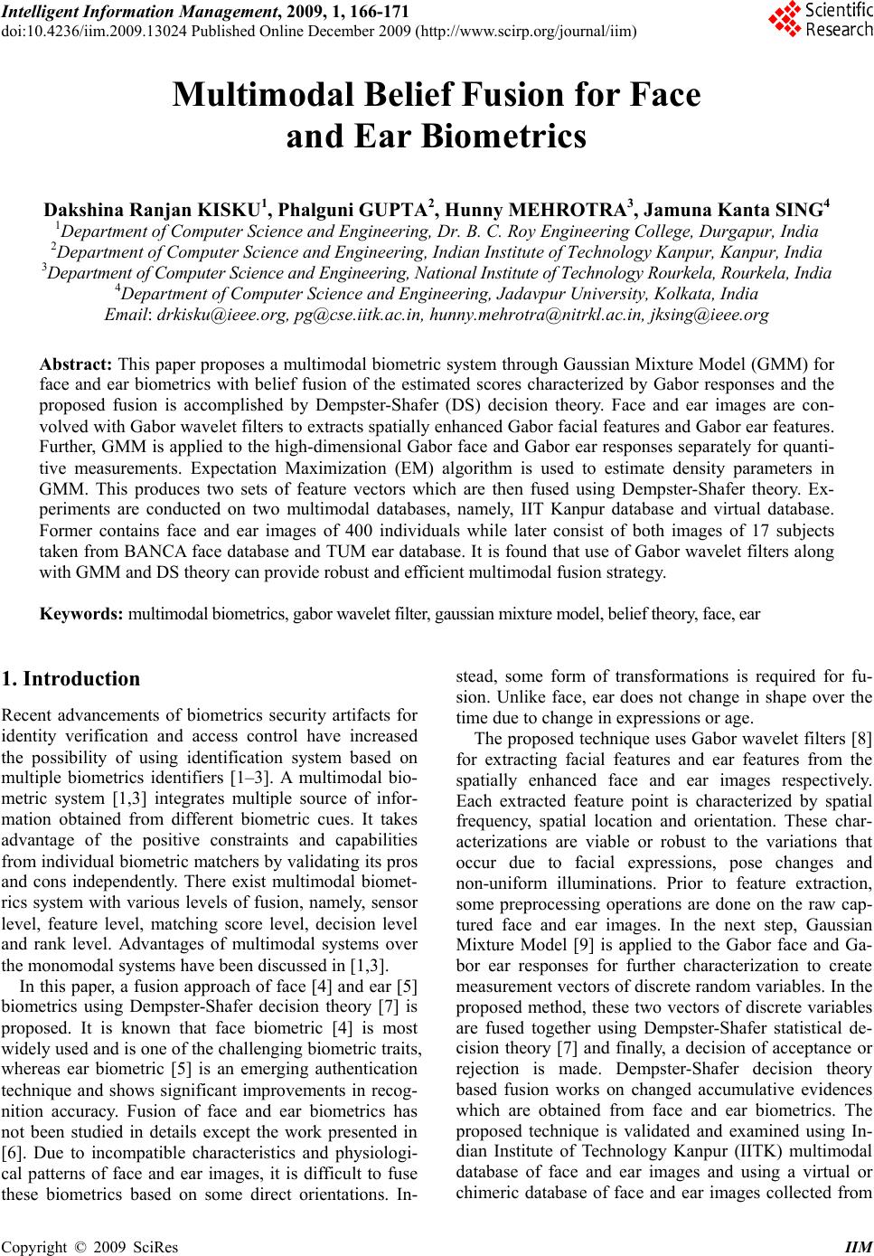 Multimodal Belief Fusion for Face and Ear Biometrics