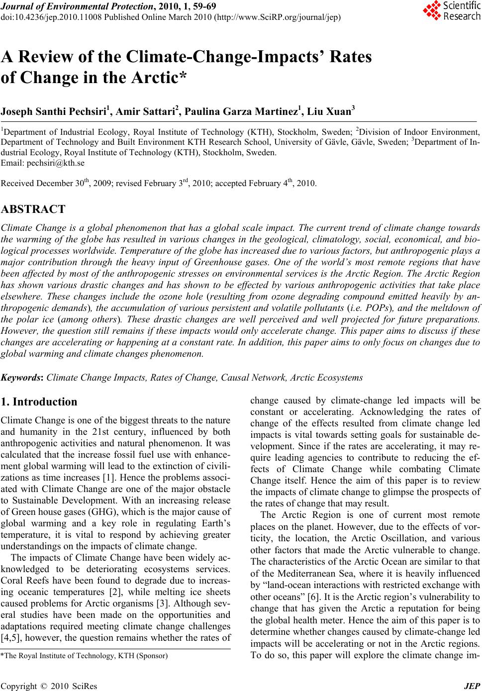 A Review of the Climate-Change-Impacts’ Rates of Change in the Arctic