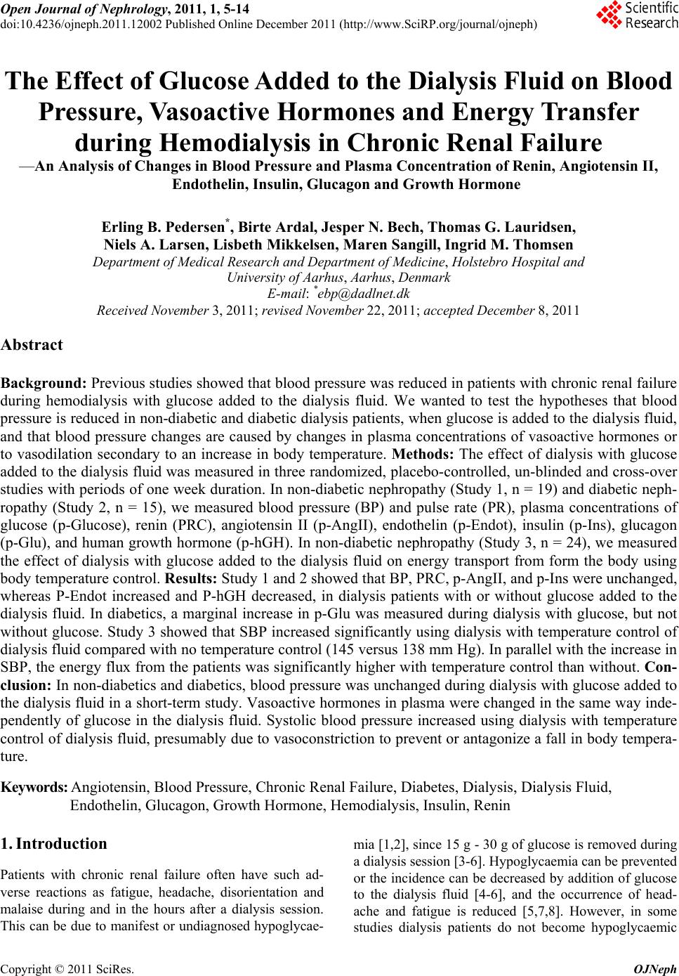 The Effect of Glucose Added to the Dialysis Fluid on Blood Pressure