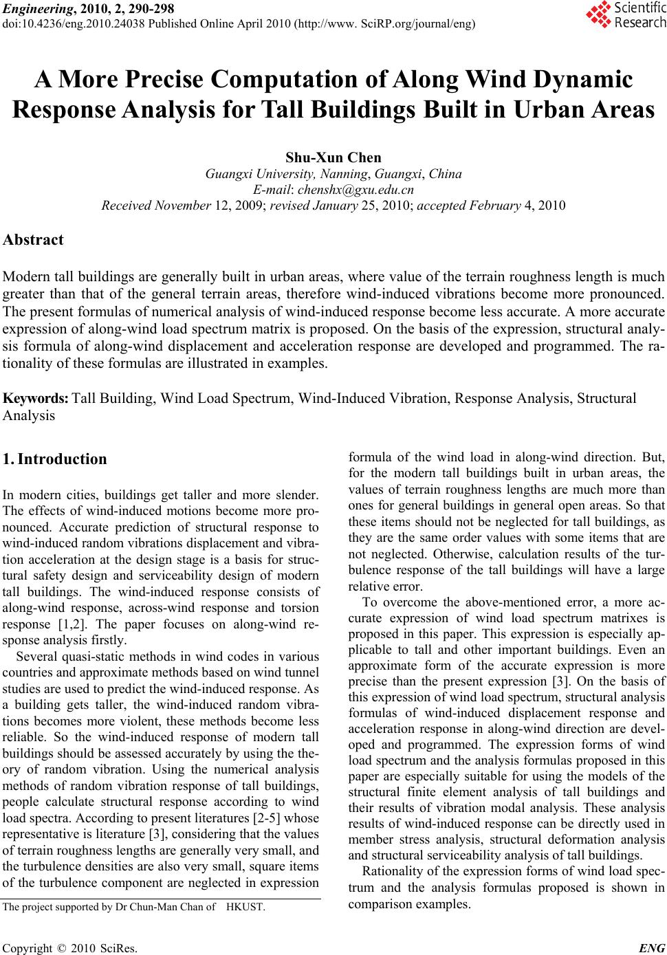 A More Precise Computation of Along Wind Dynamic Response Analysis for ...