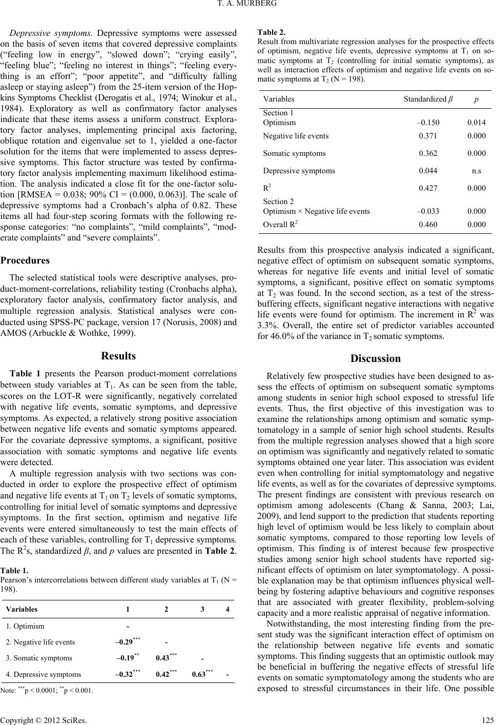 The Influence of Optimistic Expectations and Negative Life Events on ...