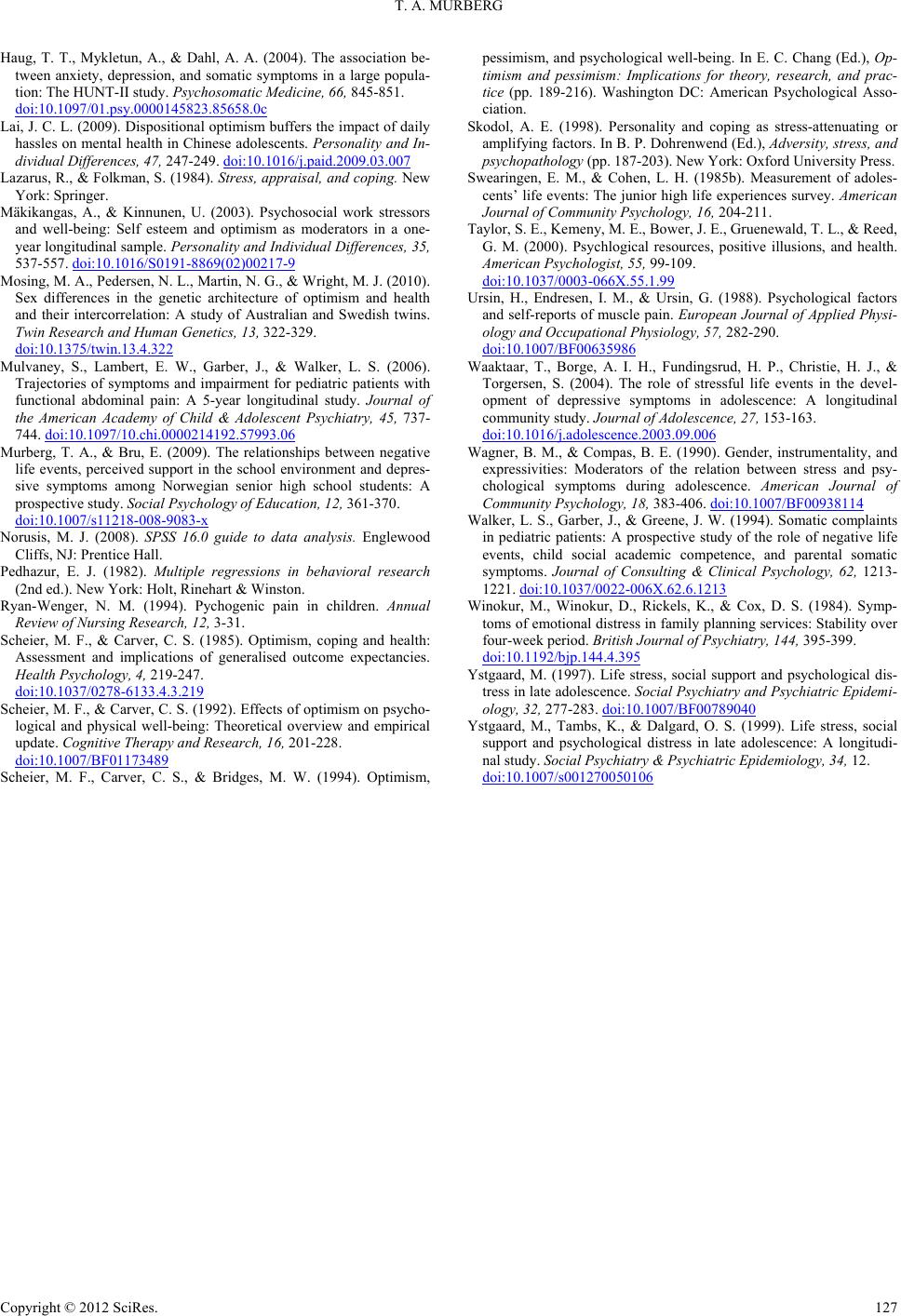 The Influence of Optimistic Expectations and Negative Life Events on ...