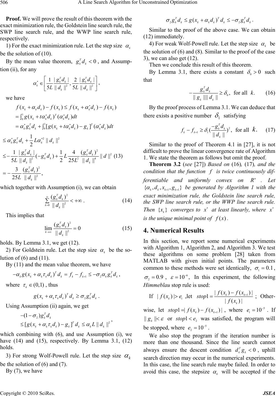 A Line Search Algorithm for Unconstrained Optimization