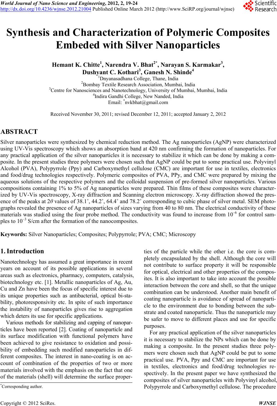 Synthesis and Characterization of Polymeric Composites Embeded with ...