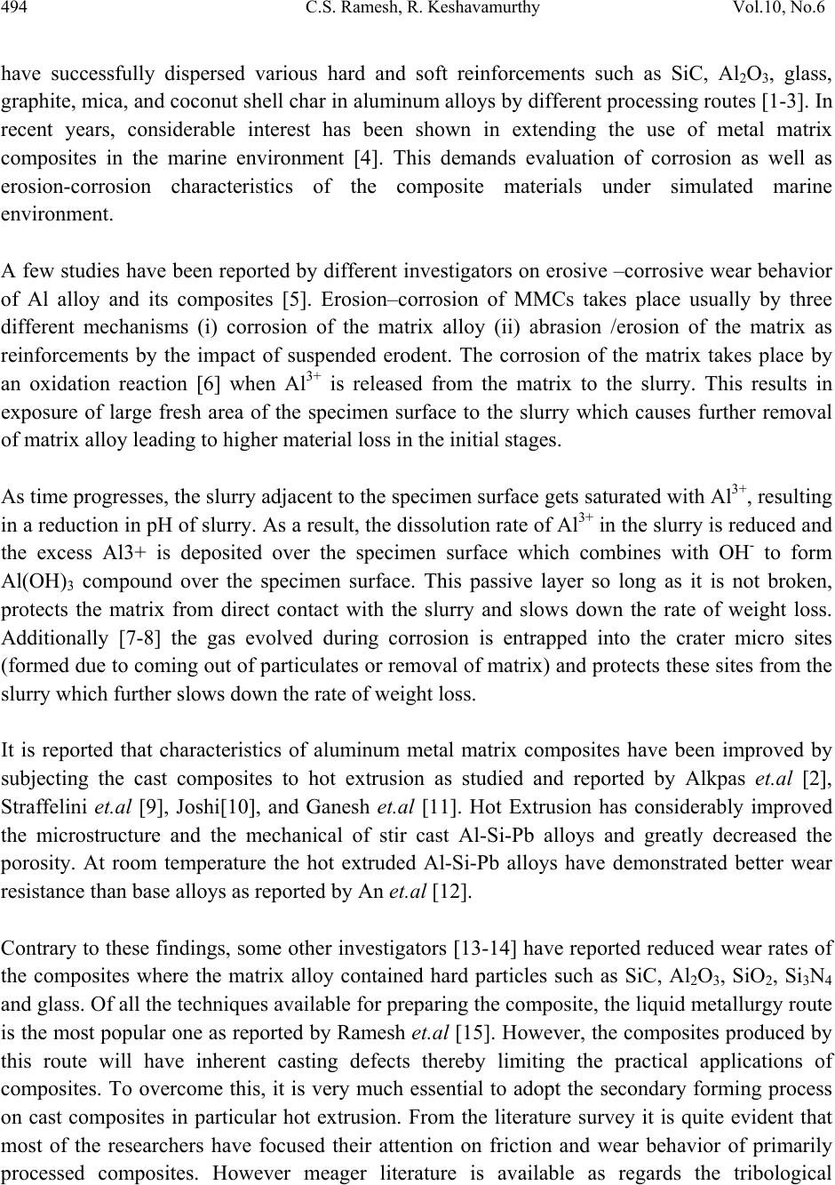 Sand Slurry Erosive Wear Behavior of Hot Extruded Al6061-SiC Composites