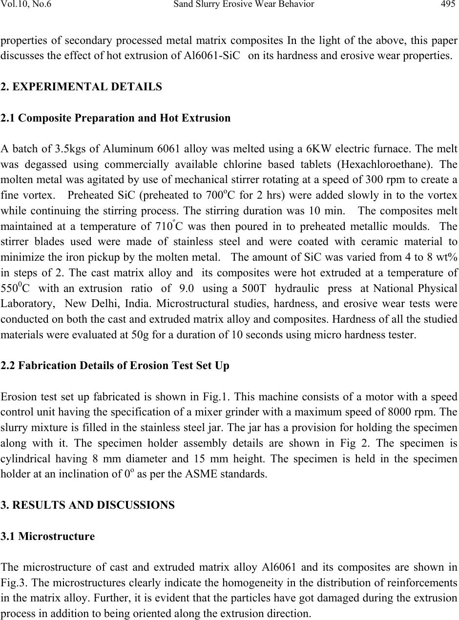 Sand Slurry Erosive Wear Behavior of Hot Extruded Al6061-SiC Composites