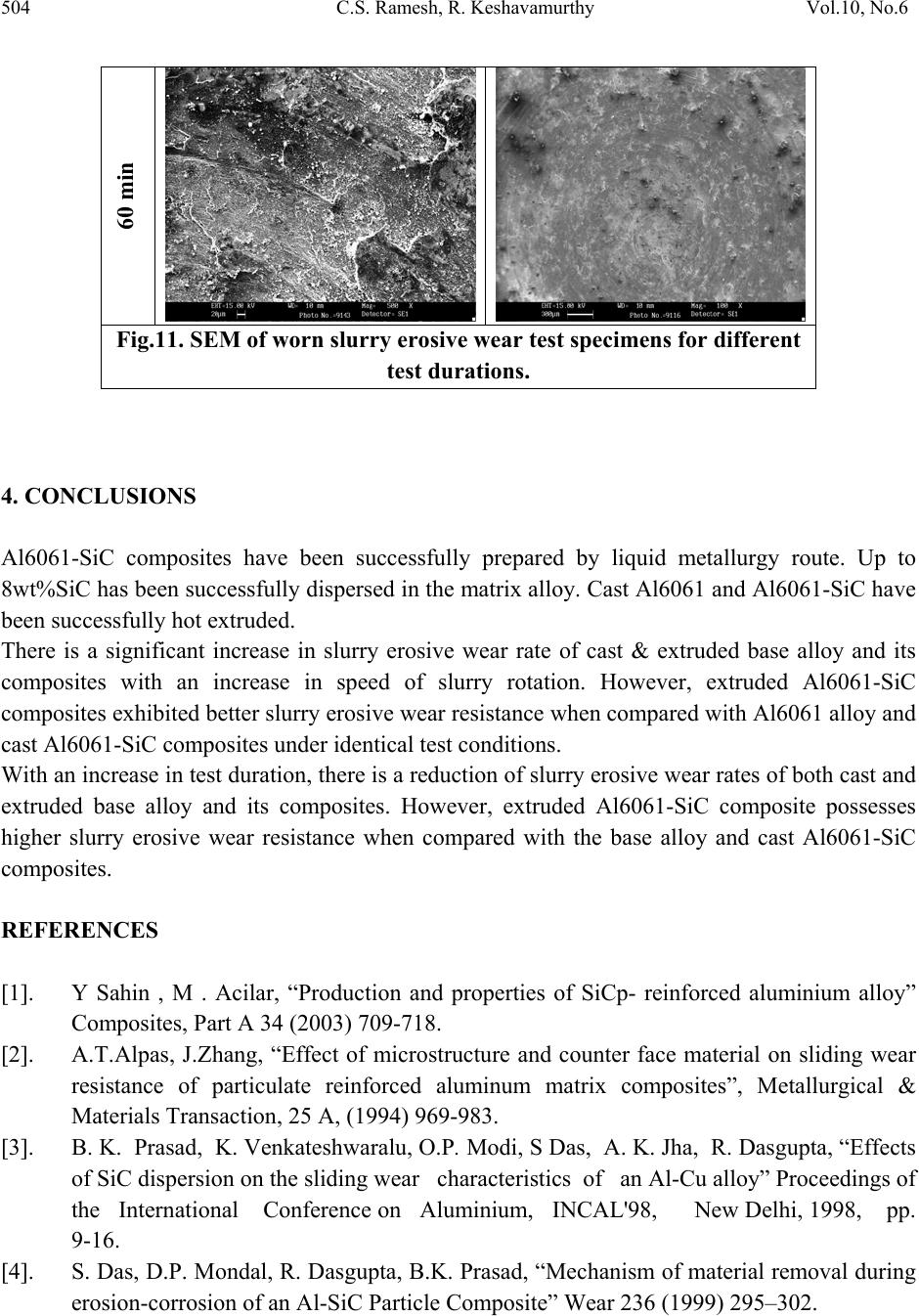 Sand Slurry Erosive Wear Behavior of Hot Extruded Al6061-SiC Composites