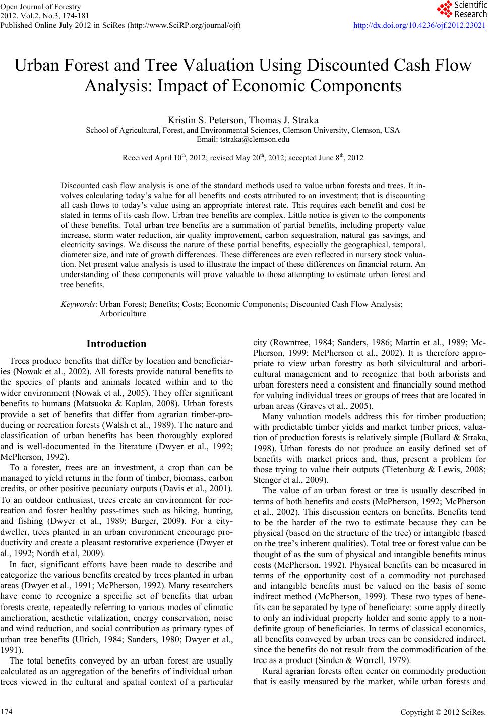 Urban Forest and Tree Valuation Using Discounted Cash Flow Analysis ...