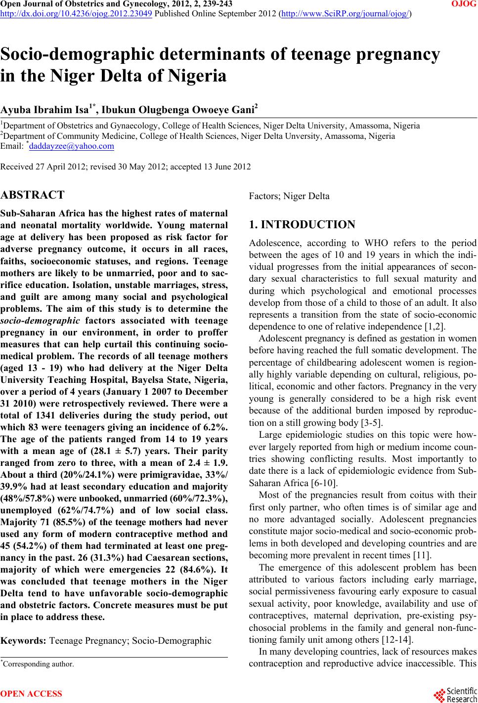 introduction of a research paper about teenage pregnancy