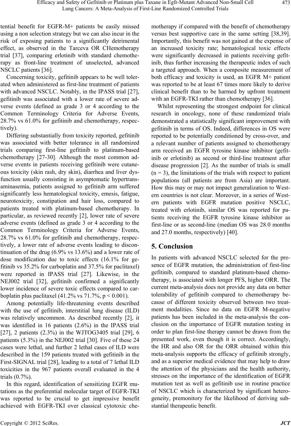 efficacy and safety of gefitinib or platinum plus