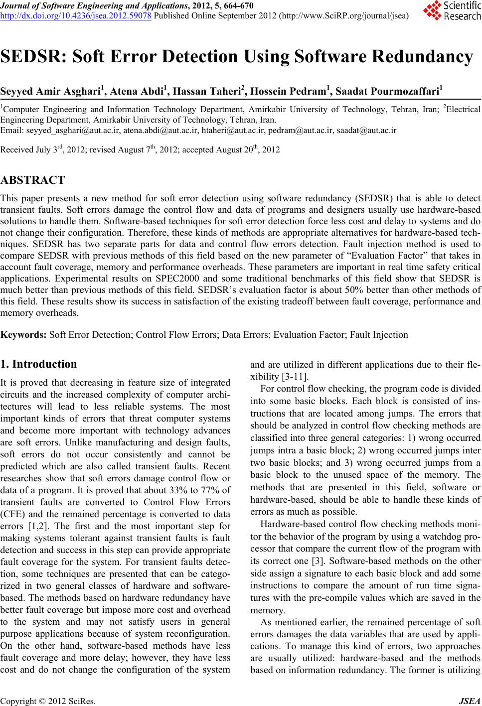 SEDSR Soft Error Detection Using Software Redundancy