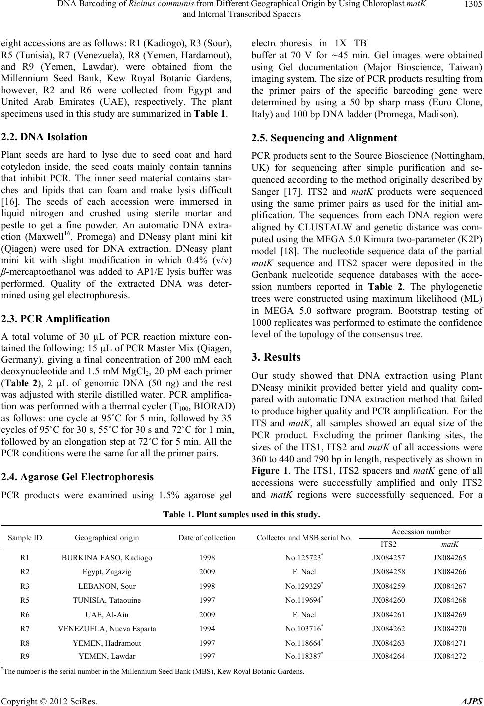 dna barcoding of i ricinus communis i