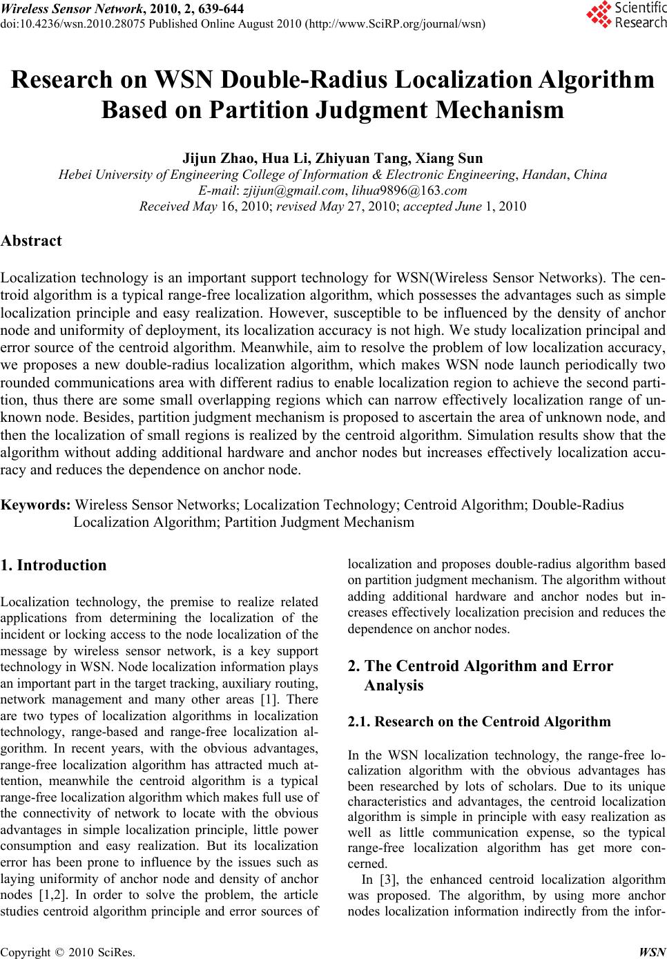 Research on WSN Double-Radius Localization Algorithm Based on Partition ...