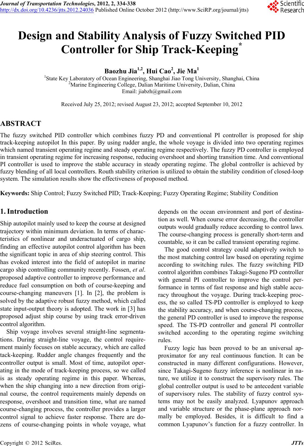 Design and Stability Analysis of Fuzzy Switched PID Controller for Ship ...