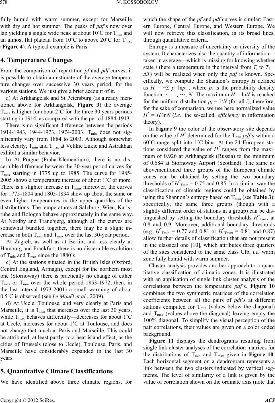 Spatial and Temporal Variations of Climate in Europe