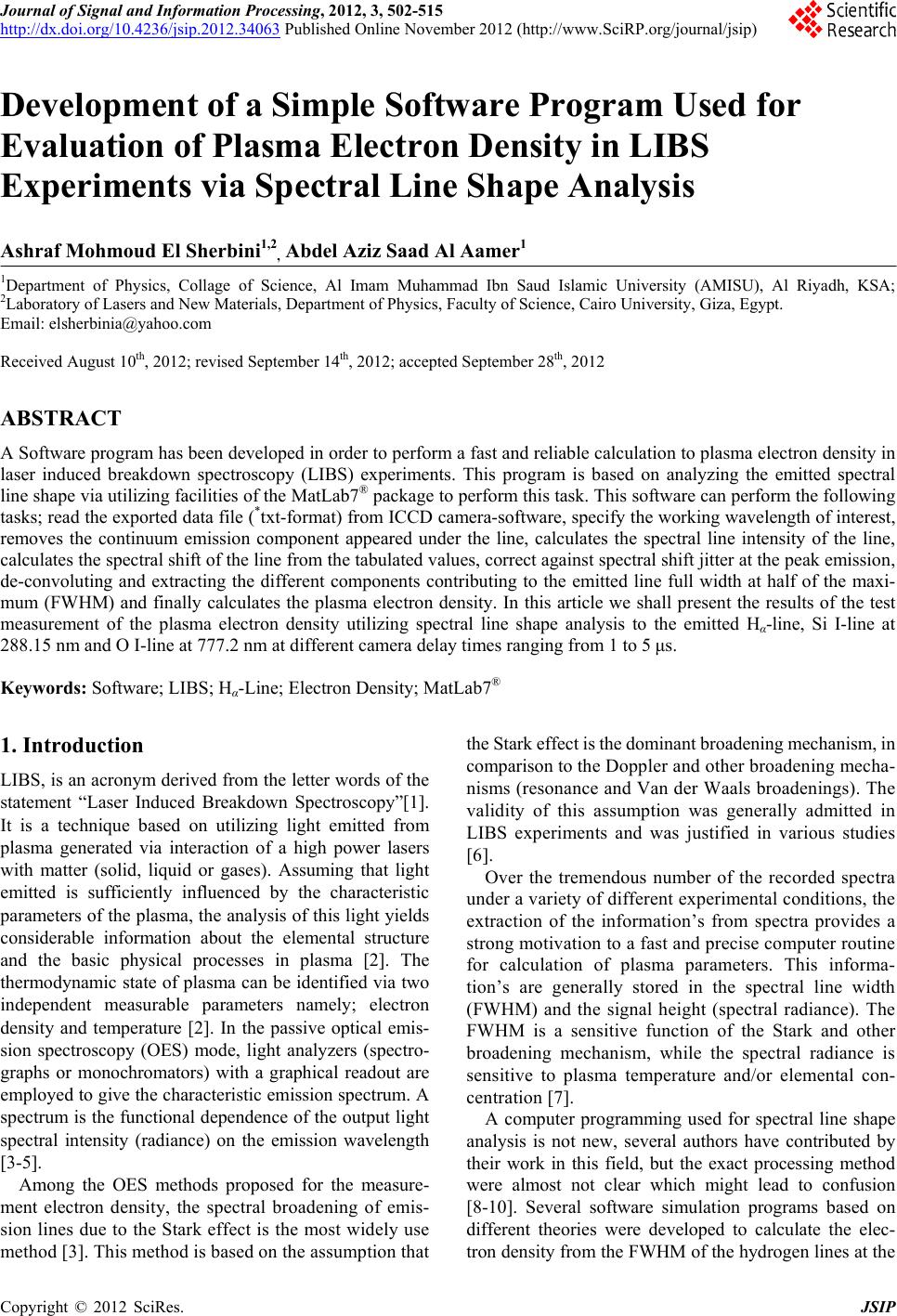 Development of a Simple Software Program Used for Evaluation of Plasma ...