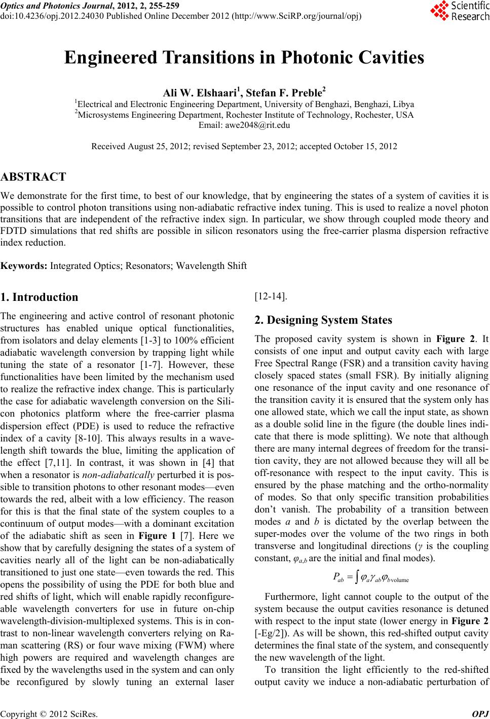 Engineered Transitions in Photonic Cavities