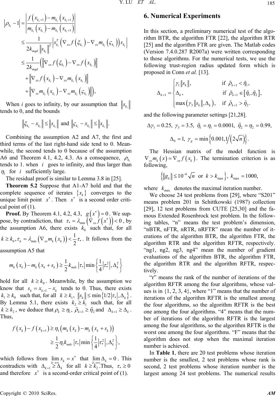 A Retrospective Filter Trust Region Algorithm for Unconstrained ...