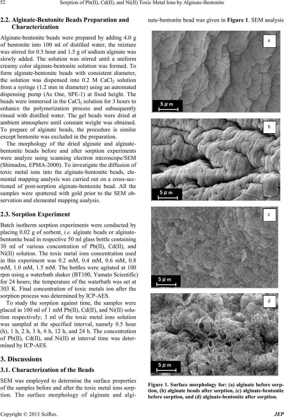 Sorption of Pb(II), Cd(II), and Ni(II) Toxic Metal Ions by Alginate