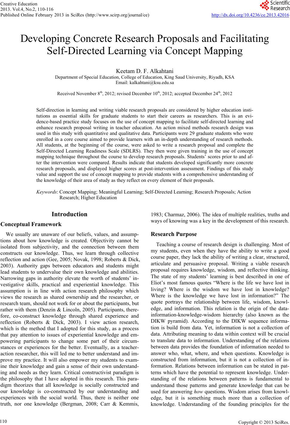 Developing Concrete Research Proposals and Facilitating SelfDirected