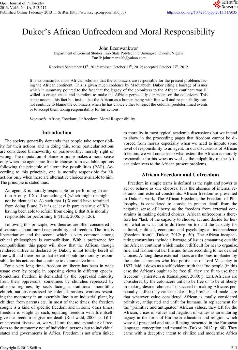 freedom and responsibility research paper
