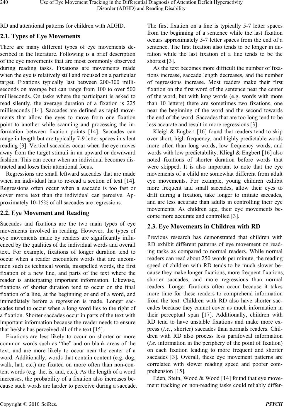 Use of Eye Movement Tracking in the Differential Diagnosis of Attention ...