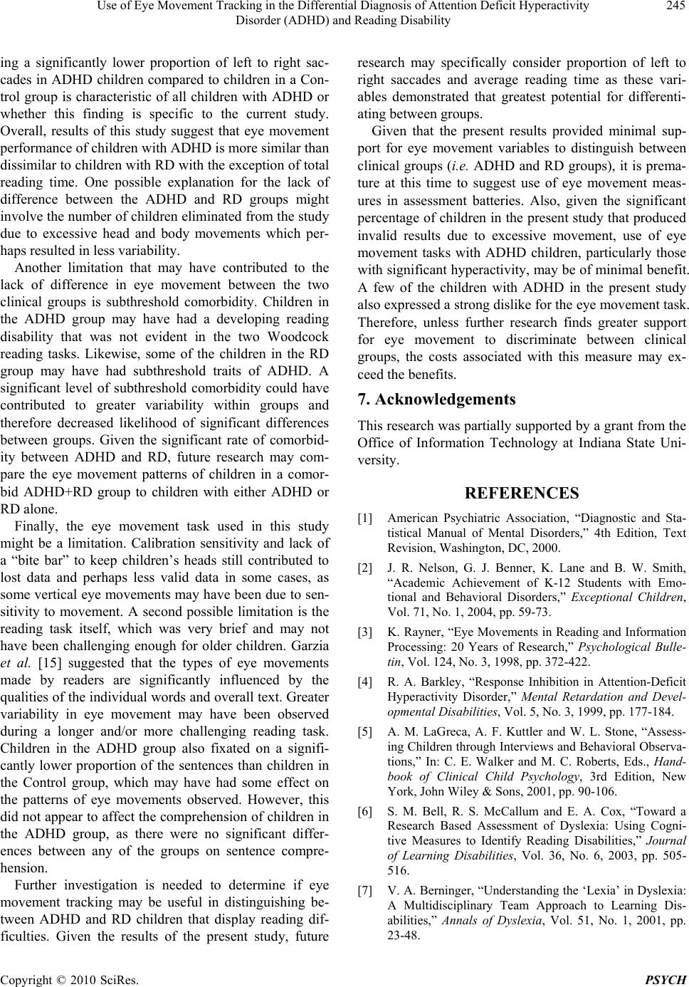 Use of Eye Movement Tracking in the Differential Diagnosis of Attention ...