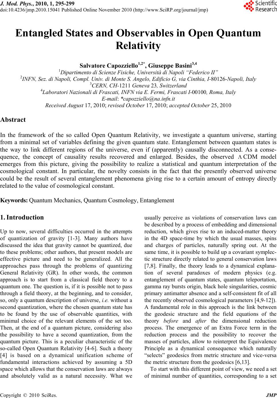 Entangled States and Observables in Open Quantum Relativity