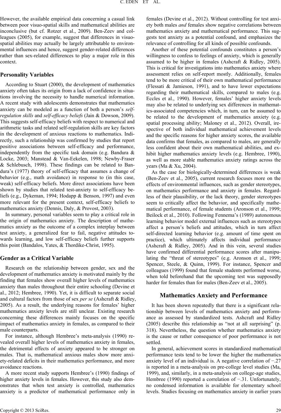 Mathematics Anxiety and Its Development in the Course of Formal ...