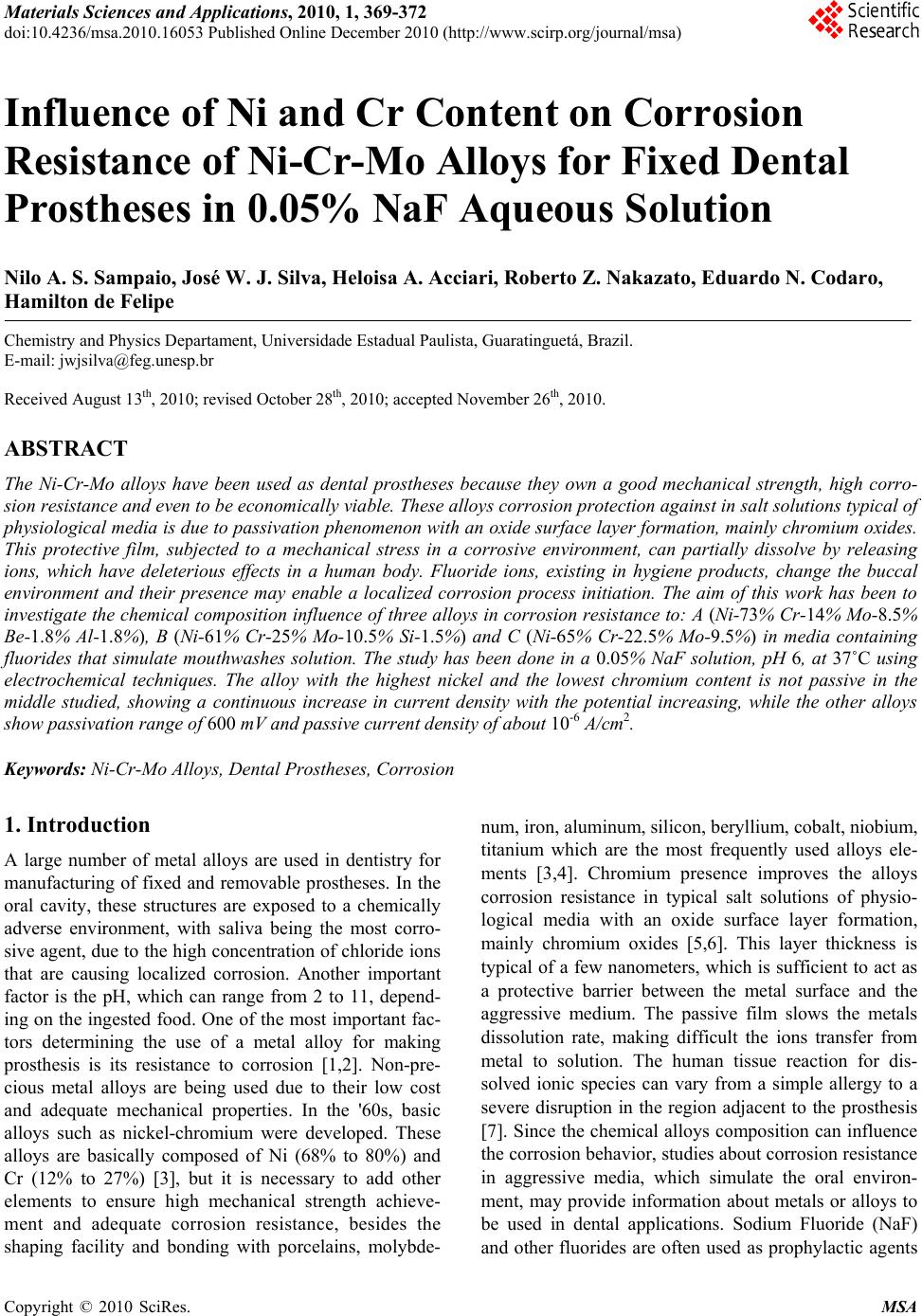 Influence of Ni and Cr Content on Corrosion Resistance of NiCrMo