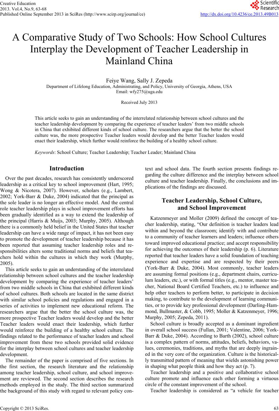 A Comparative Study of Two Schools: How School Cultures Interplay the ...