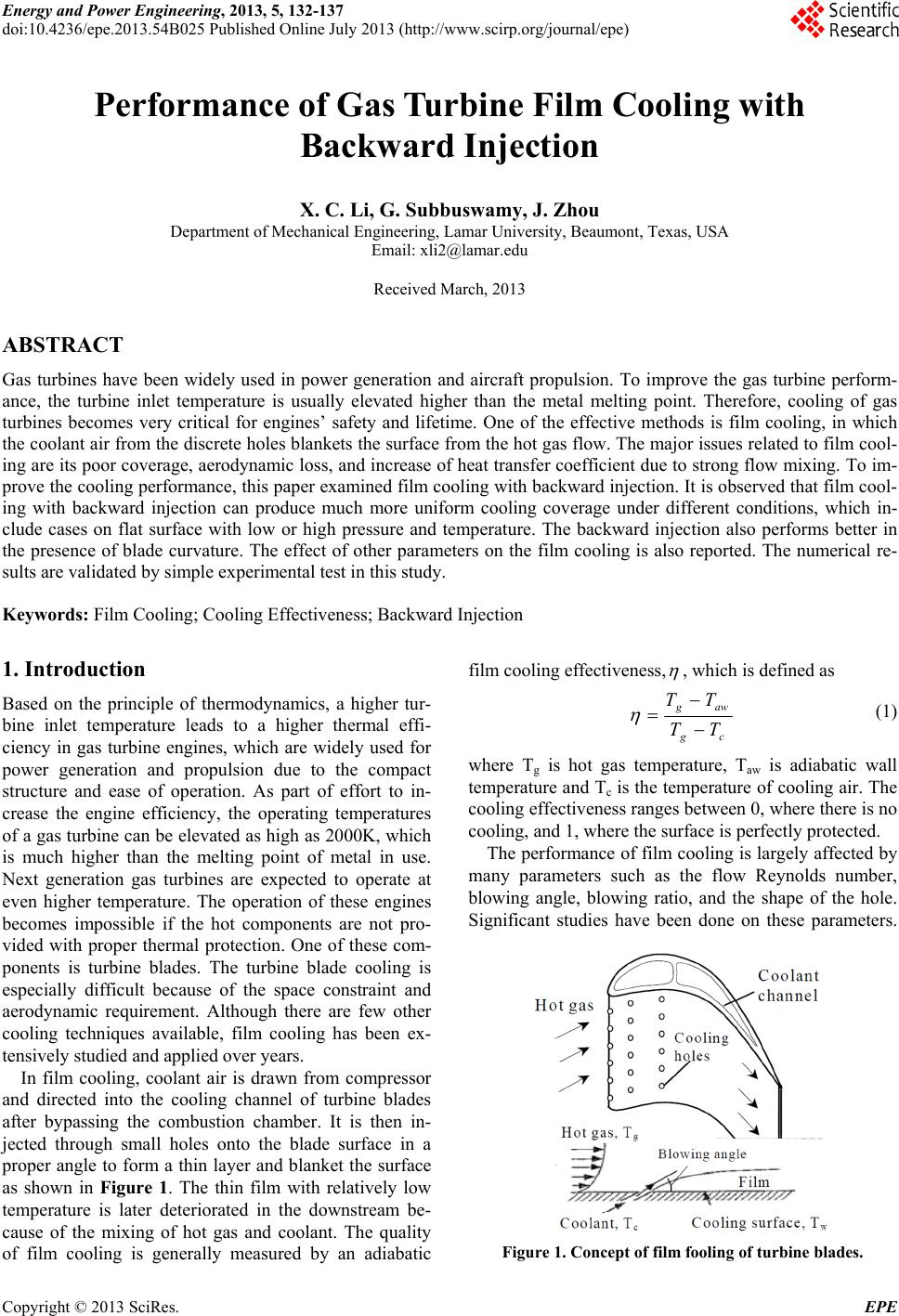 Performance of Gas Turbine Film Cooling with Backward Injection