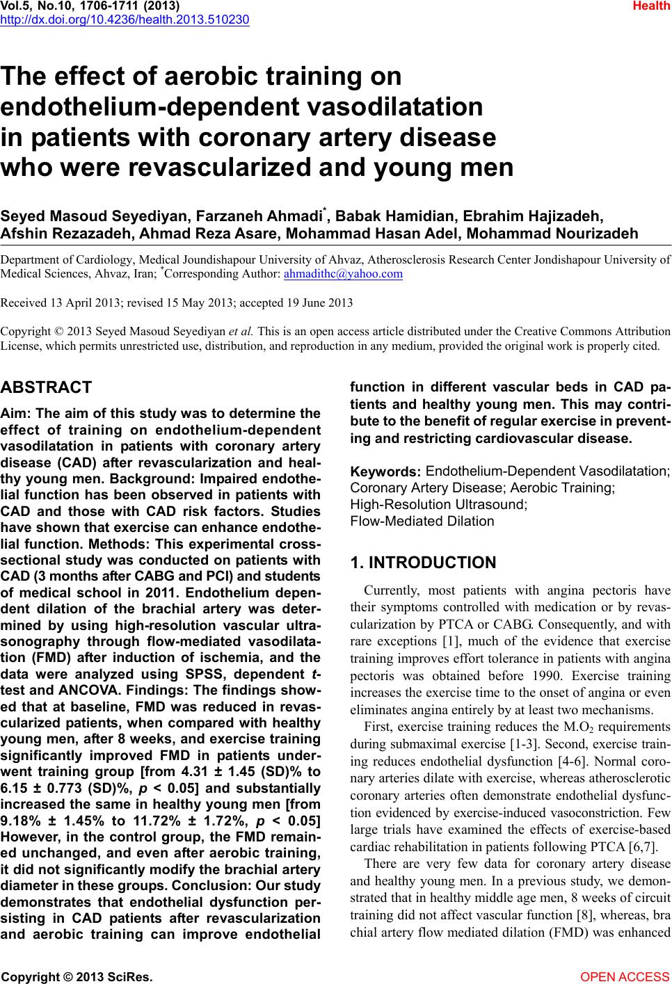 The effect of aerobic training on endothelium-dependent vasodilatation ...