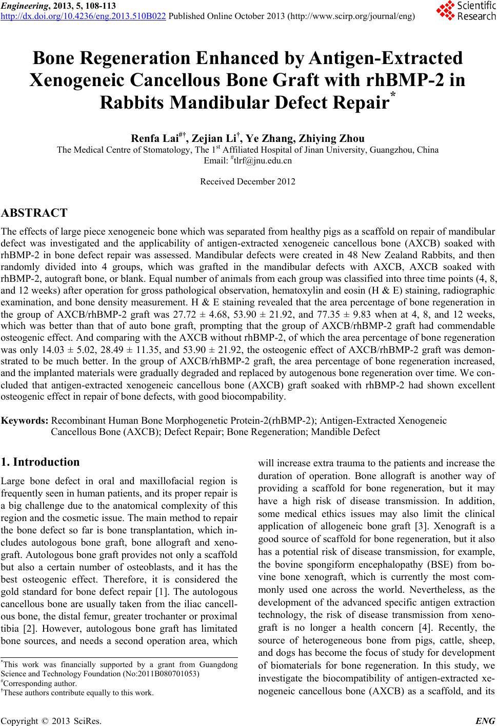 Bone Regeneration Enhanced by AntigenExtracted Xenogeneic Cancellous