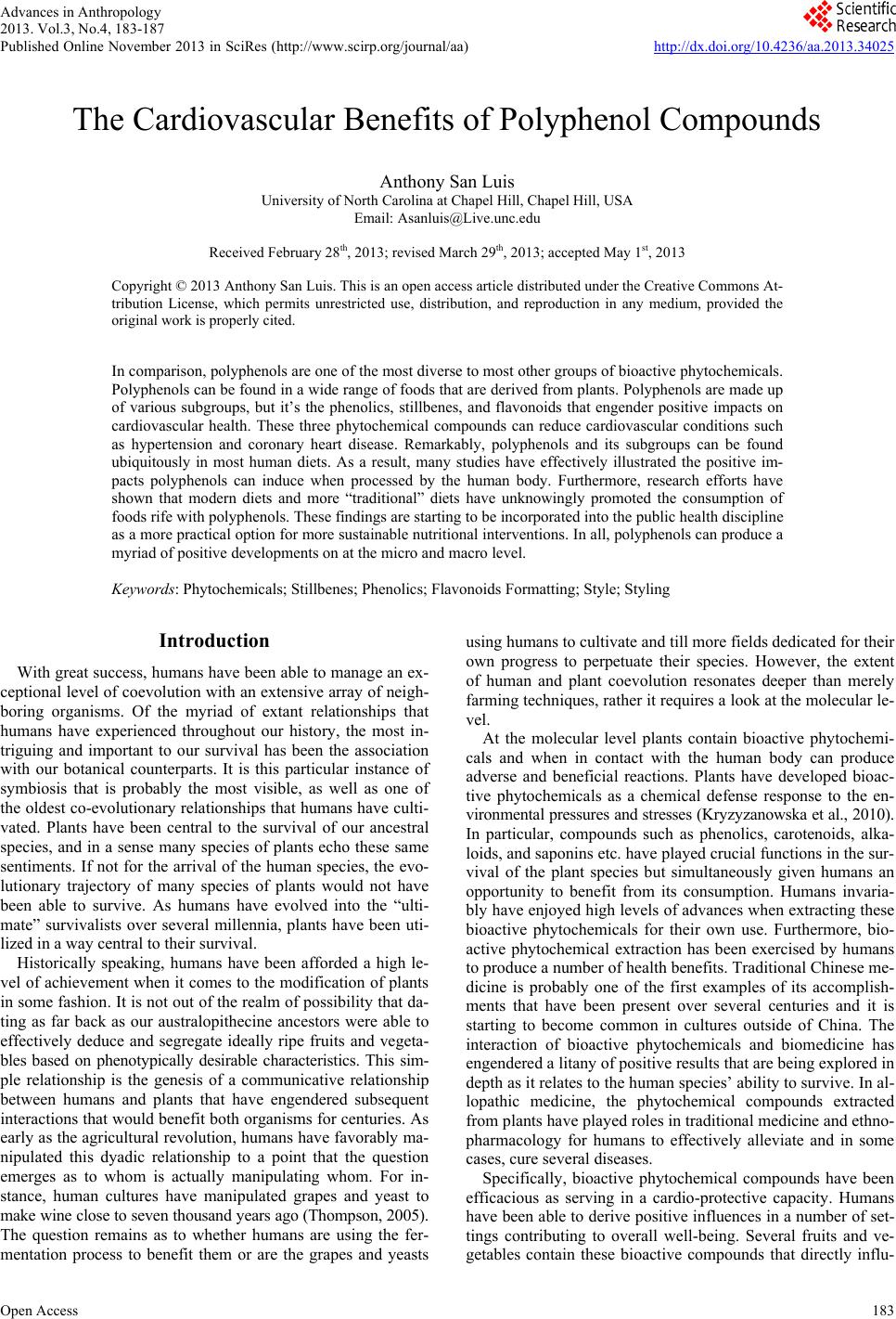 The Cardiovascular Benefits of Polyphenol Compounds