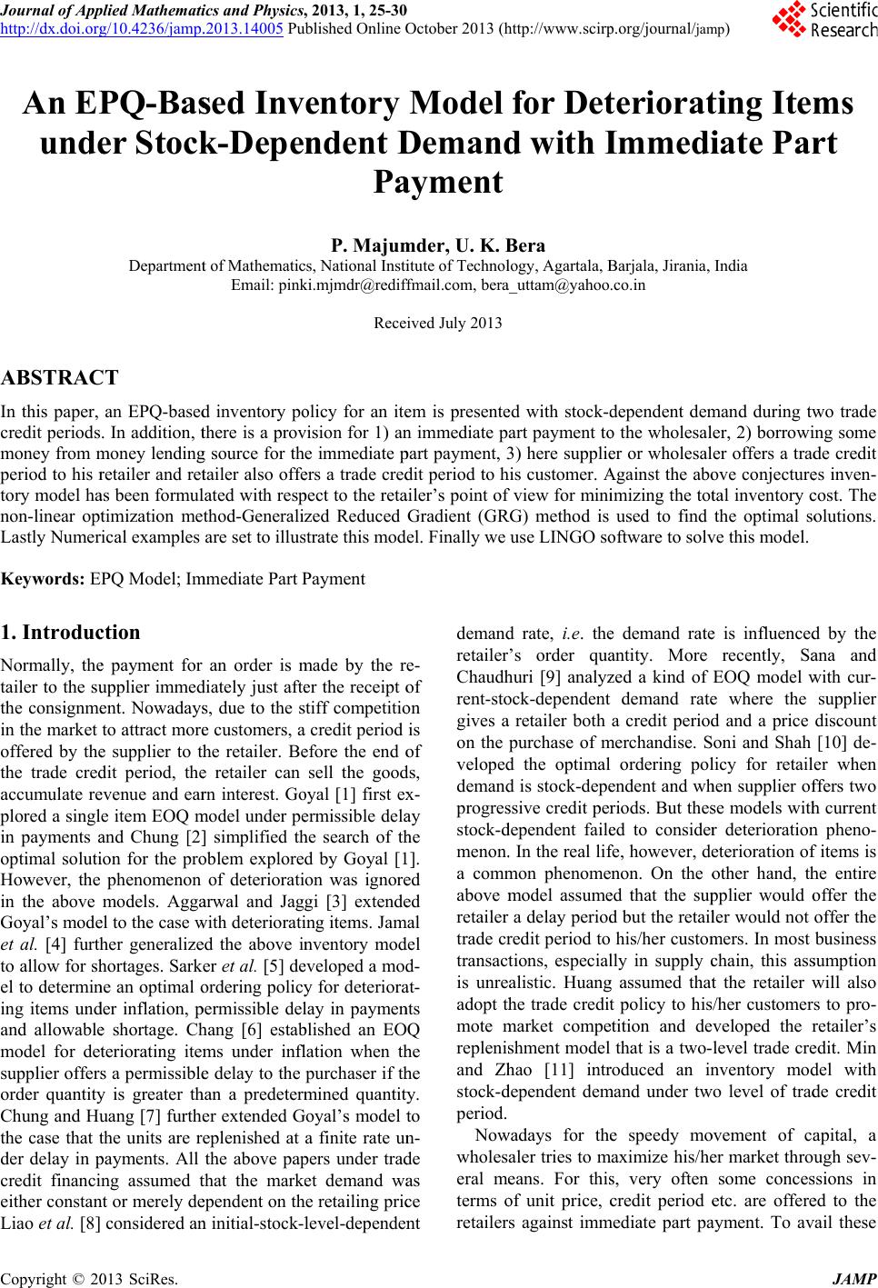 An EPQ-Based Inventory Model for Deteriorating Items under Stock ...