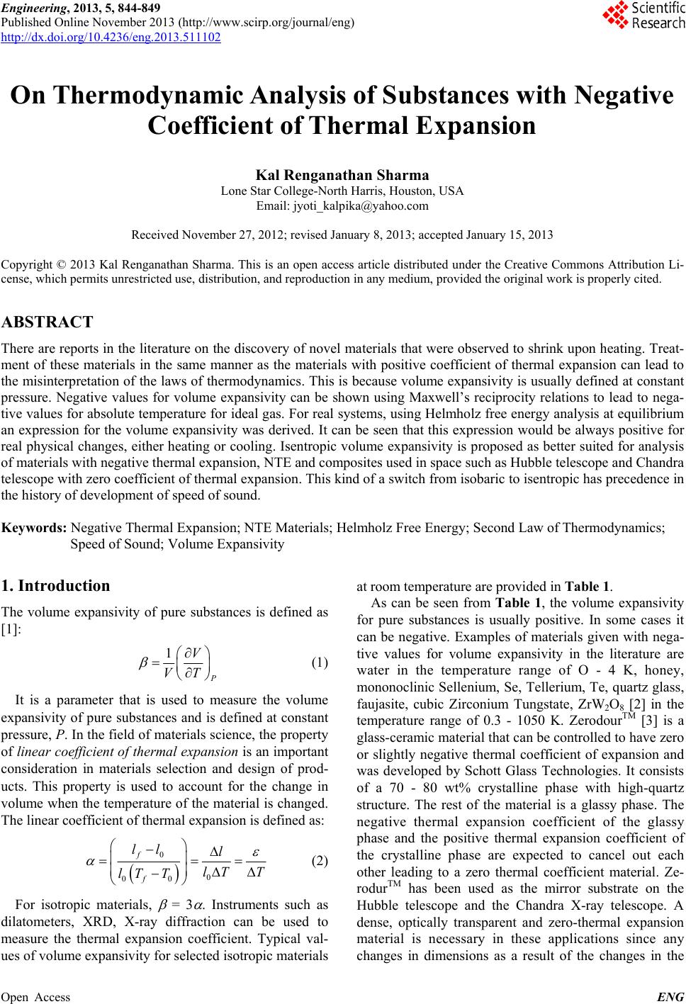 On Thermodynamic Analysis Of Substances With Negative Coefficient Of Thermal Expansion