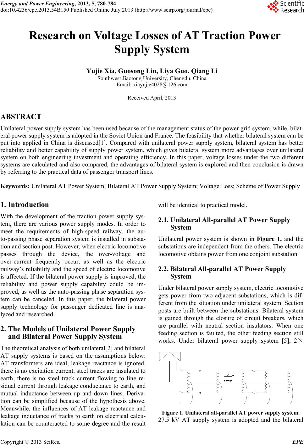 Research on Voltage Losses of AT Traction Power Supply System