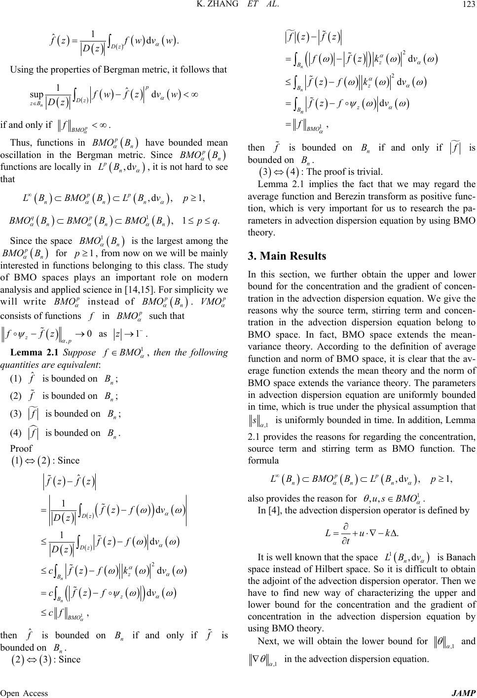 Advection Dispersion Equation and BMO Space
