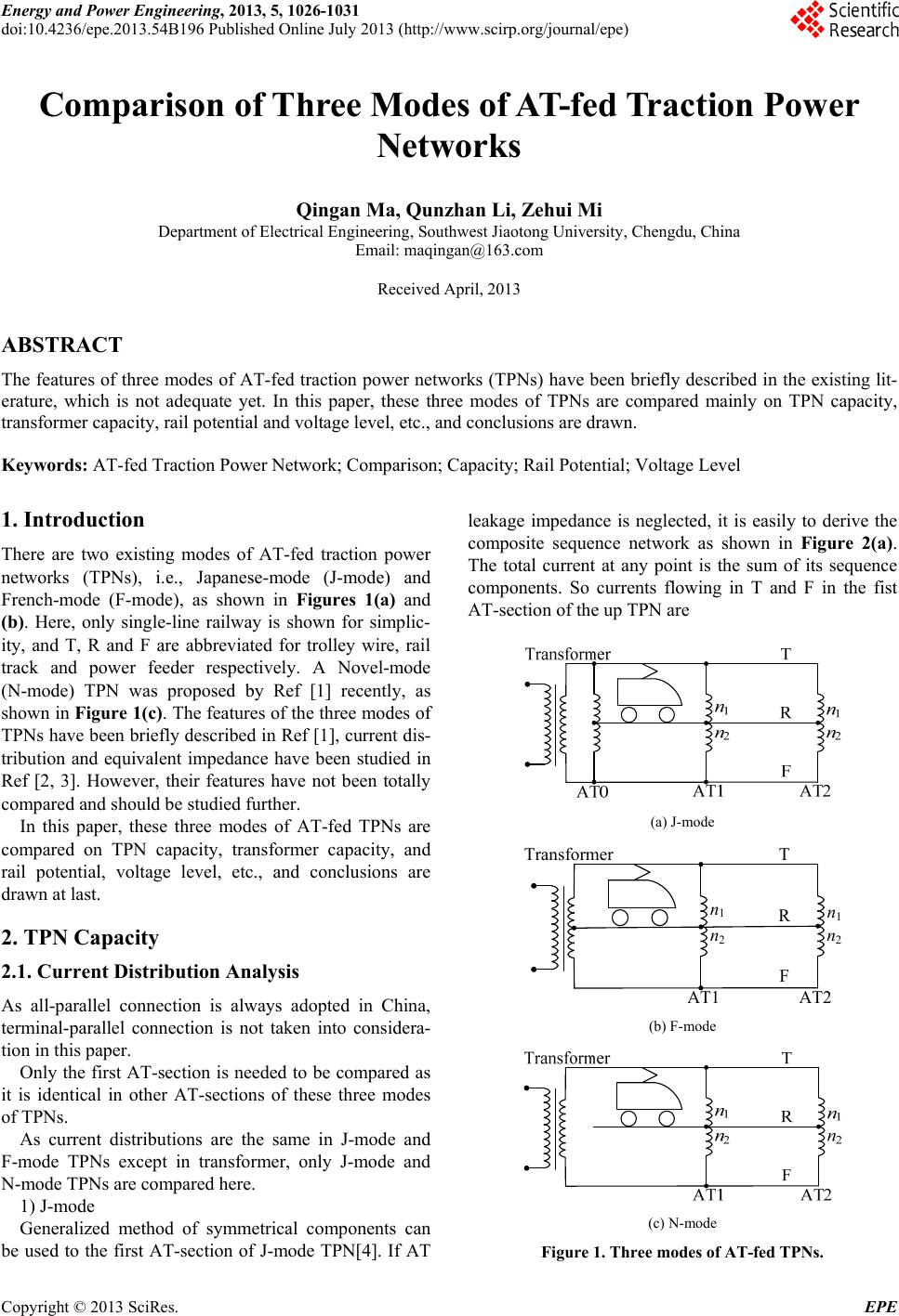 Comparison of Three Modes of ATfed Traction Power Networks
