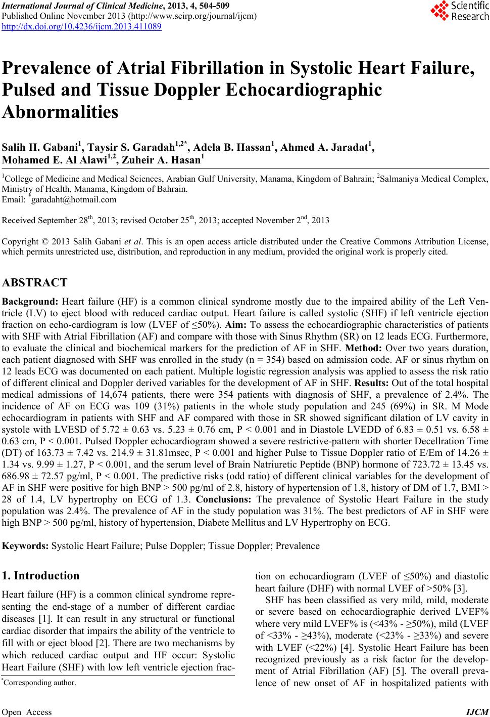 Prevalence of Atrial Fibrillation in Systolic Heart Failure, Pulsed and ...
