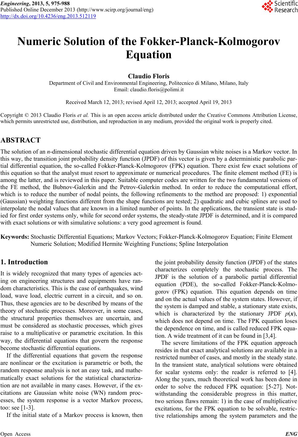 Numeric solution of the fokker planck kolmogorov equation