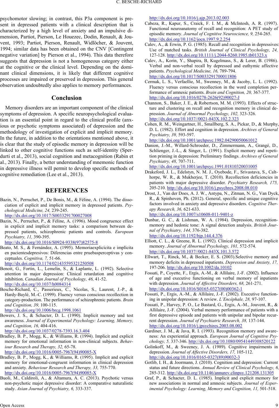 Explicit and Implicit Memory in Depressive Patients. Review of the ...