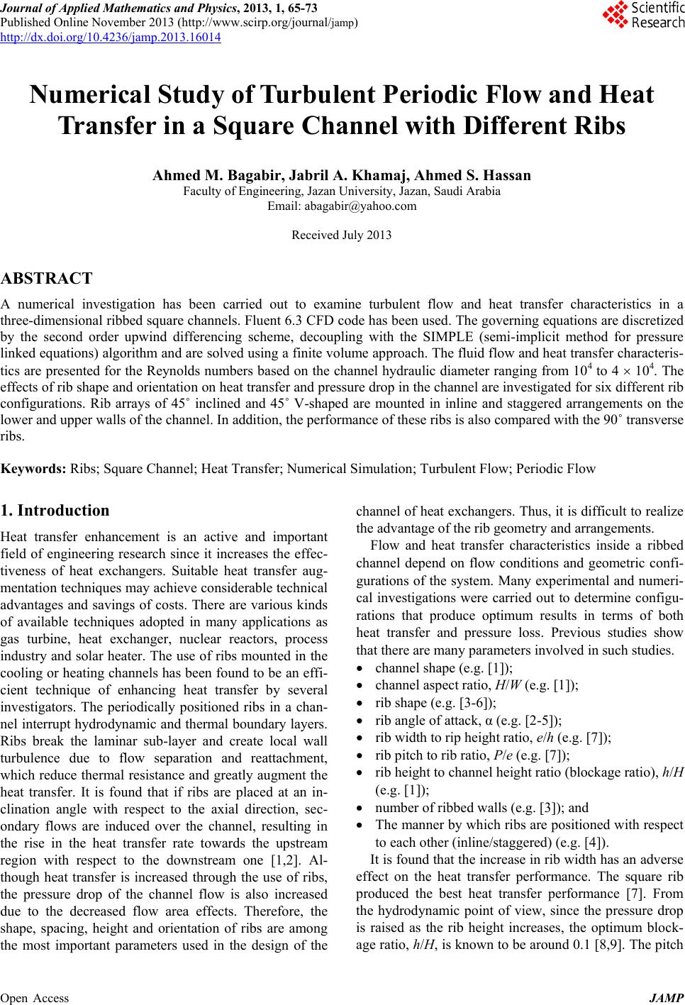 Numerical Study of Turbulent Periodic Flow and Heat Transfer in a ...