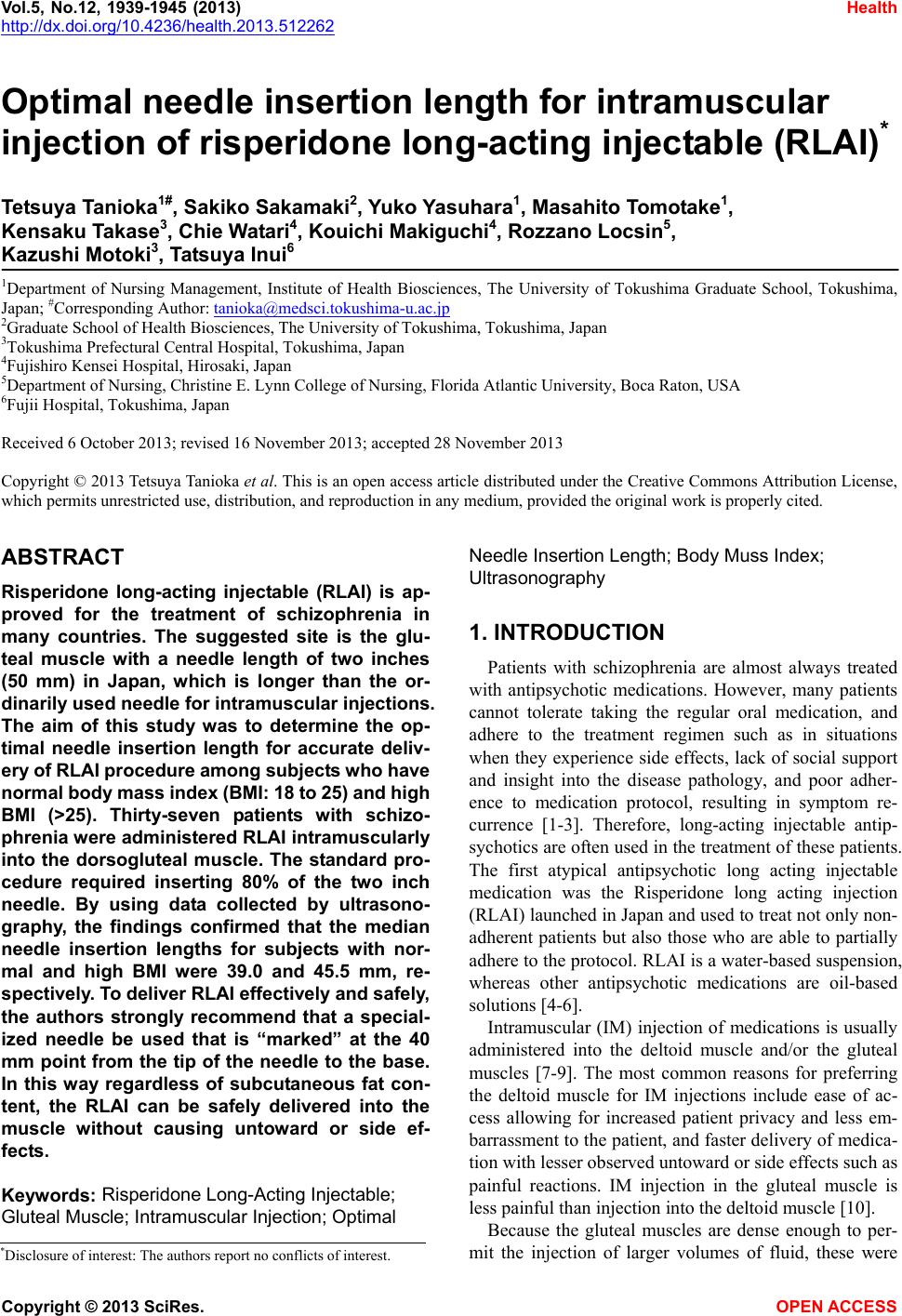 Optimal needle insertion length for intramuscular injection of