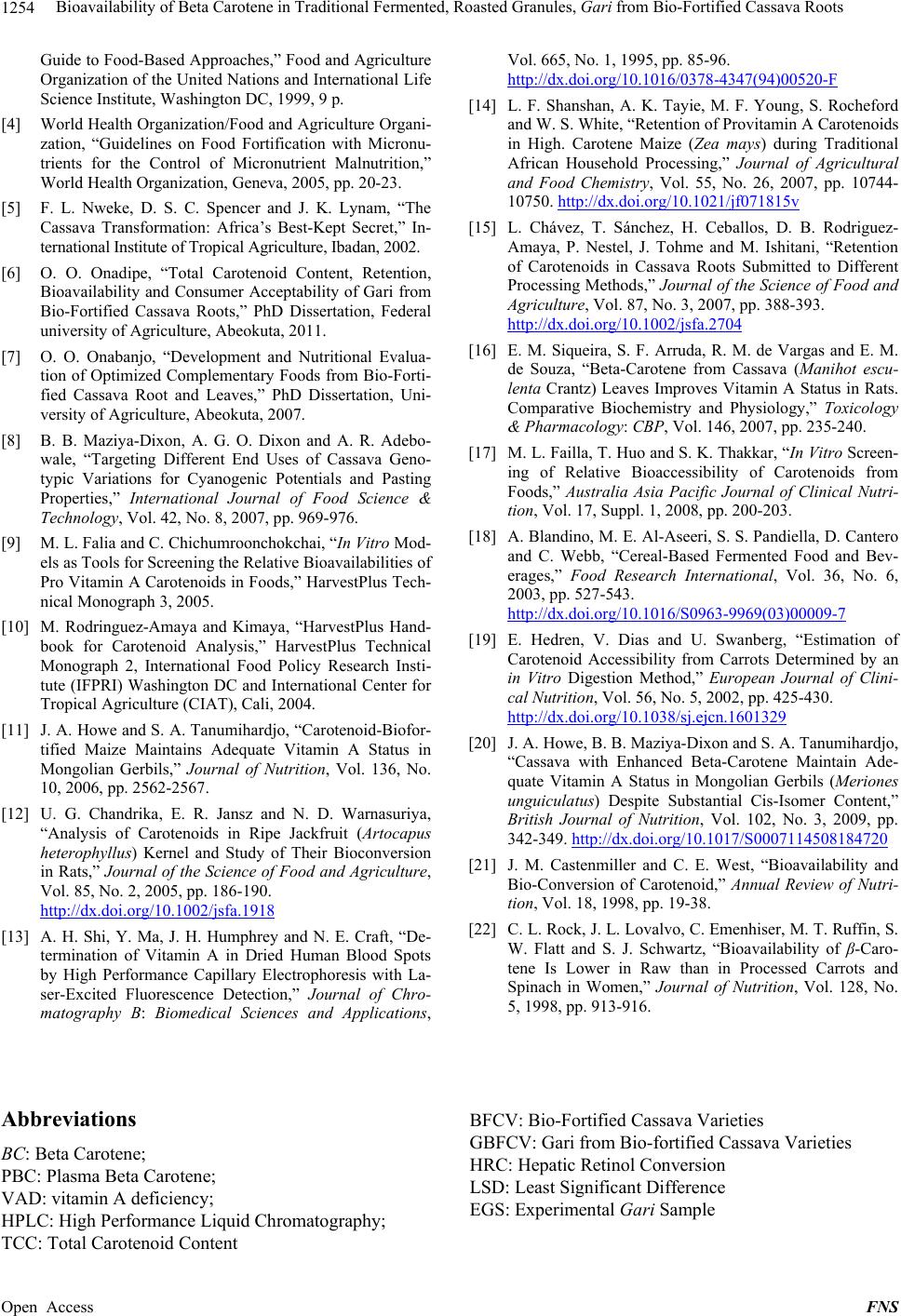 Bioavailability of Beta Carotene in Traditional Fermented, Roasted