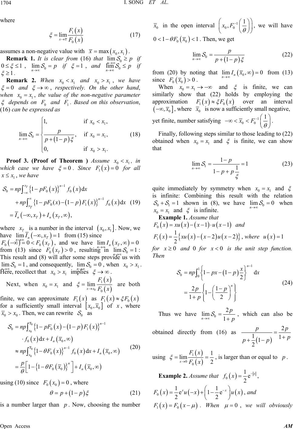 Asymptotic Value of the Probability That the First Order Statistic Is ...